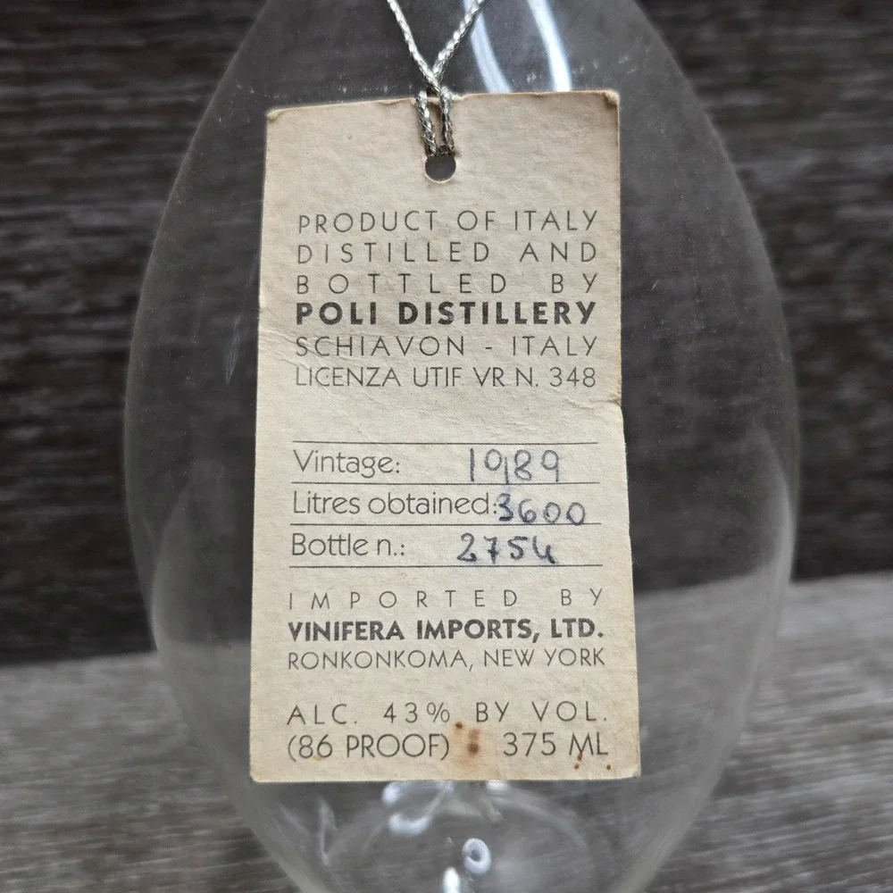 Jacopo Poli Grappa Brandy Hand Blown Glass Bottle Lot 1989 Vintage Empty Italy